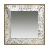 Antique Rectangle Mirror With Floral Accents, Mirrored Display Tray, Hanging Wall Mirror