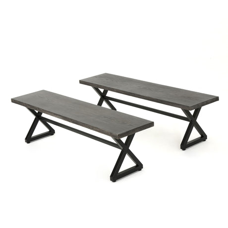 Modern Aluminum Outdoor Dining Bench With X Base
