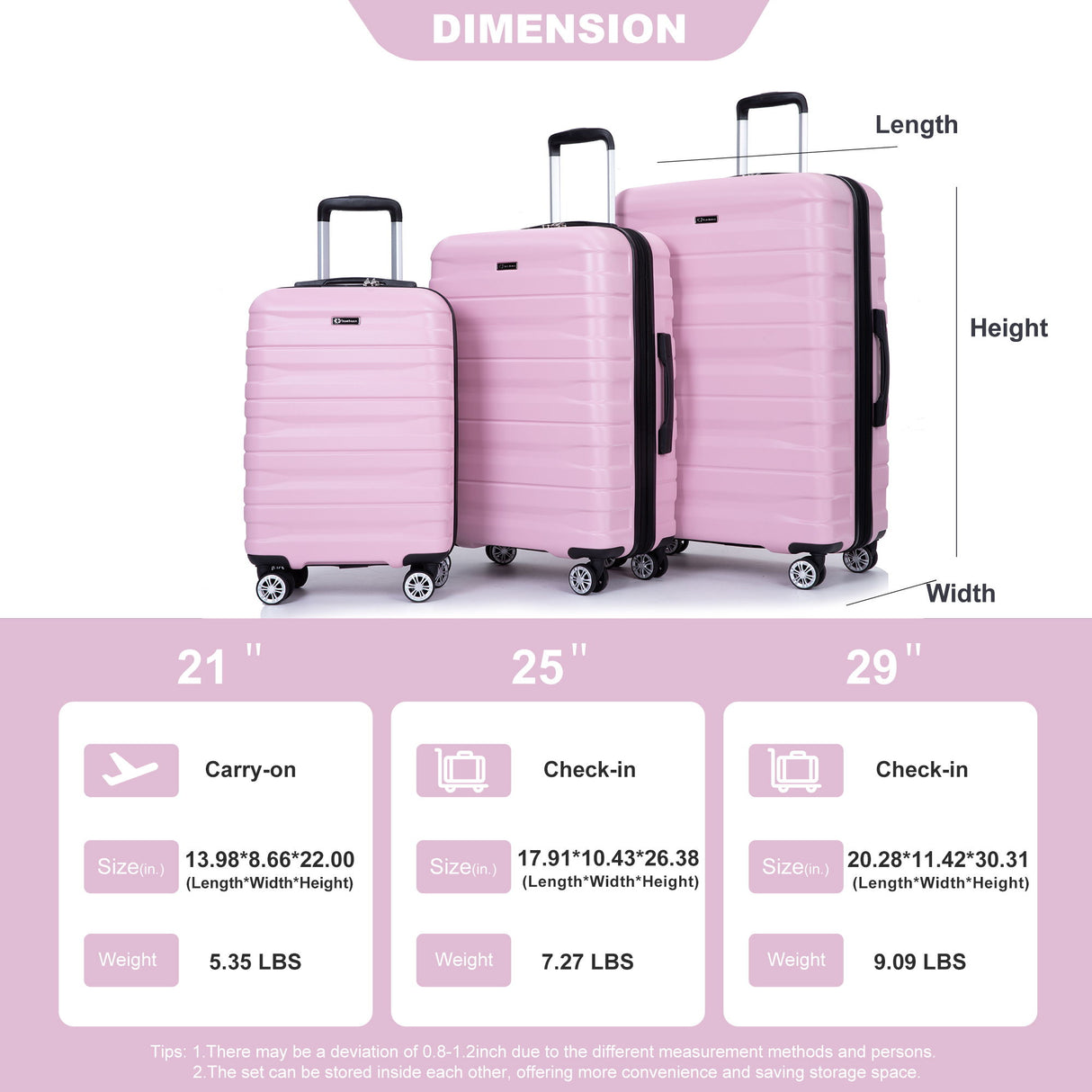 3 Piece Luggage Sets Lightweight & Durable Expandable Suitcase With Two Hooks