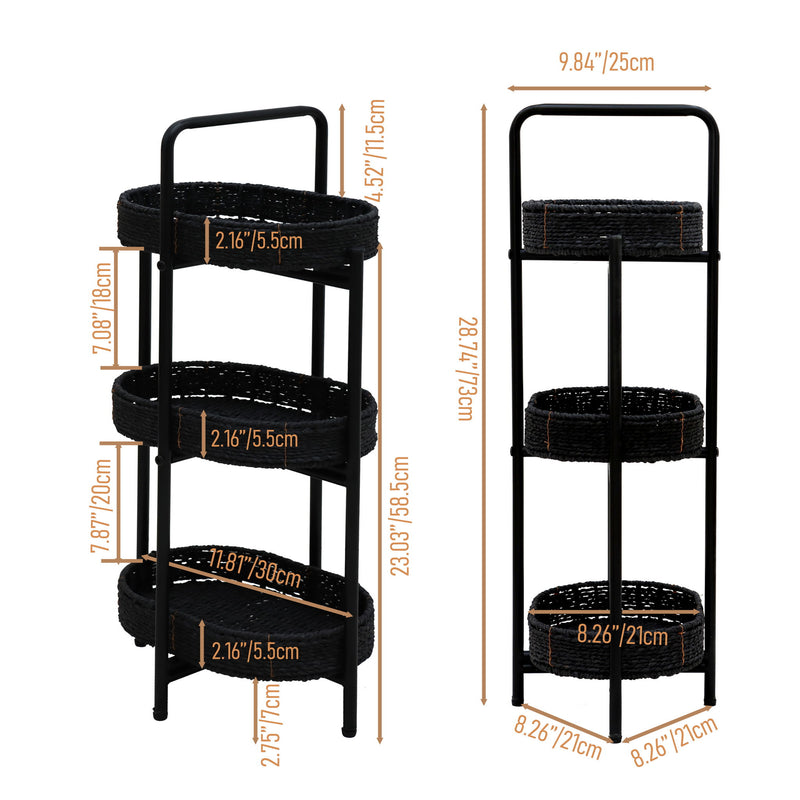 Modern 3 Tier Handwoven Side Table With Oval Organizer