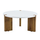 Minimalist Circular Coffee Table With Embedded Leg Design - White / Wood