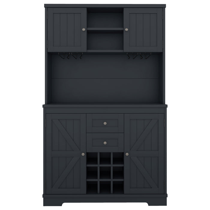 Coffee Bar Cabinet Kitchen Cabinet with Storage, Farmhouse Wine Cabinet with Drawers shelves and cabinets, Buffet Cabinet Wine & Glass Racks for Dining Room, Kitchen, Dark Blue