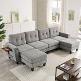Modular Sectional Sofa With Movable Ottomans, USB Ports & Side Tables