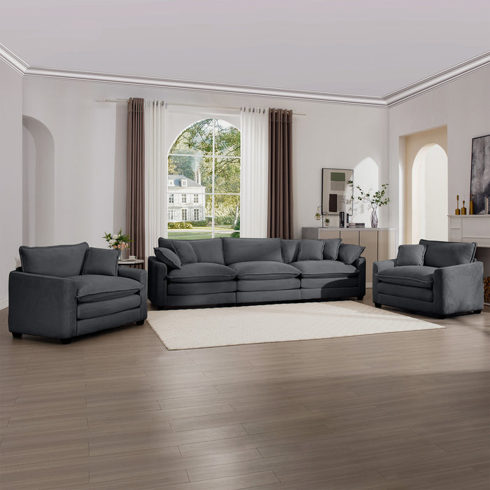 Luxurious and Sophisticated Sofa Set with Soft Cushions and Pillows, Home for Living Rooms and Clubs as well as Home Theaters, Consisting of Two Single Sofas and a 3-Seater Sofas in Grey Corduroy Fabr