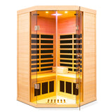 2 Persons Large Glass Front Deluxe Version Hemlock Far Infrared Corner Sauna Room - Natural