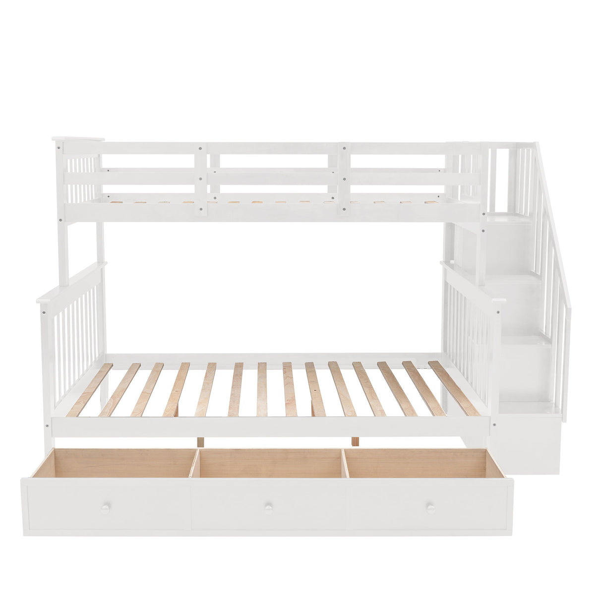 Stairway Bunk Bed With Storage And Guard Rail For Bedroom
