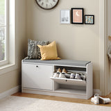 Shoe Storage Bench With Cushion, Entryway Organizer Cabinet For Hallway - White