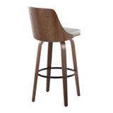 Gianna - Mid-Century Modern Fixed Height Barstool & Swivel With Round Footrest (Set of 2) - Walnut / Light Gray