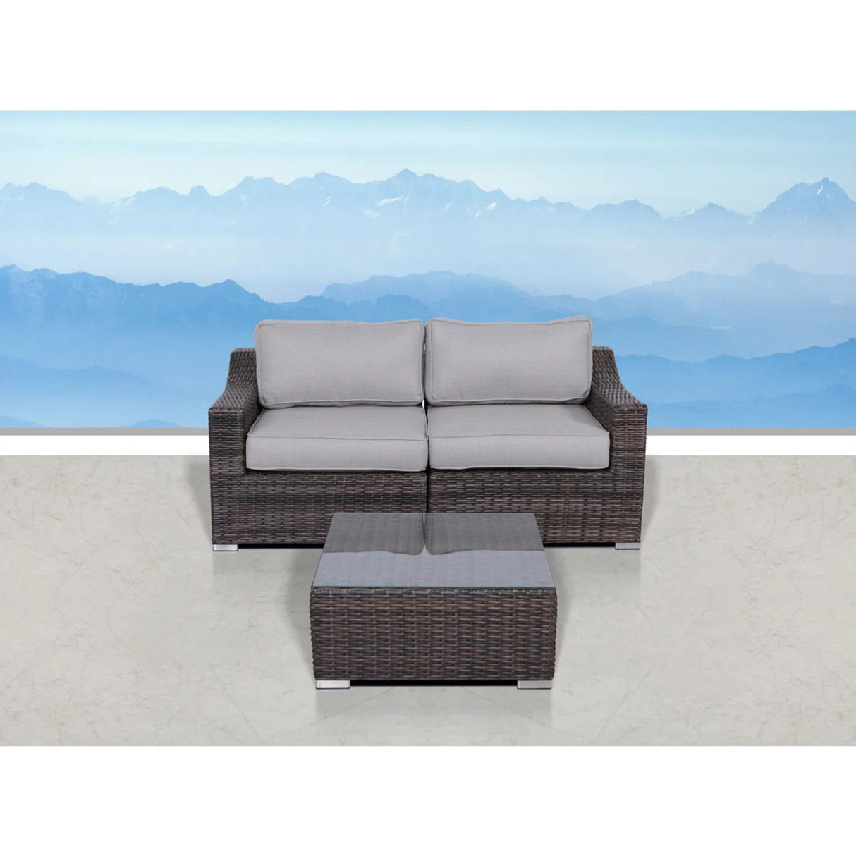 3 Piece Patio Rattan Conversation Set With Cushions - Brown Mix