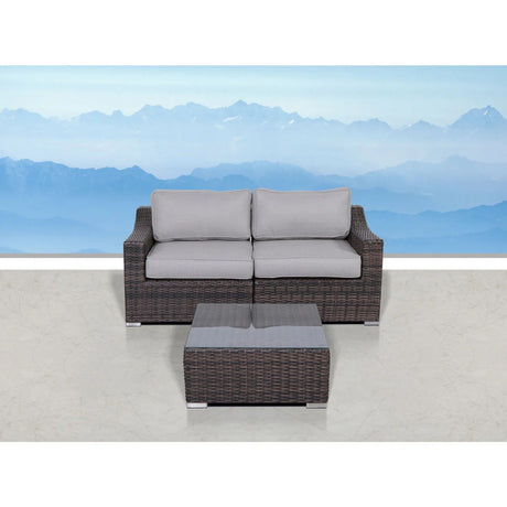 3 Piece Patio Rattan Conversation Set With Cushions - Brown Mix