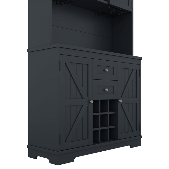 Coffee Bar Cabinet Kitchen Cabinet with Storage, Farmhouse Wine Cabinet with Drawers shelves and cabinets, Buffet Cabinet Wine & Glass Racks for Dining Room, Kitchen, Dark Blue