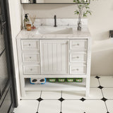 37" Bathroom Vanity, Multi Functional Cabinet With Doors And Drawers, Frame, Single Faucet Hole - White