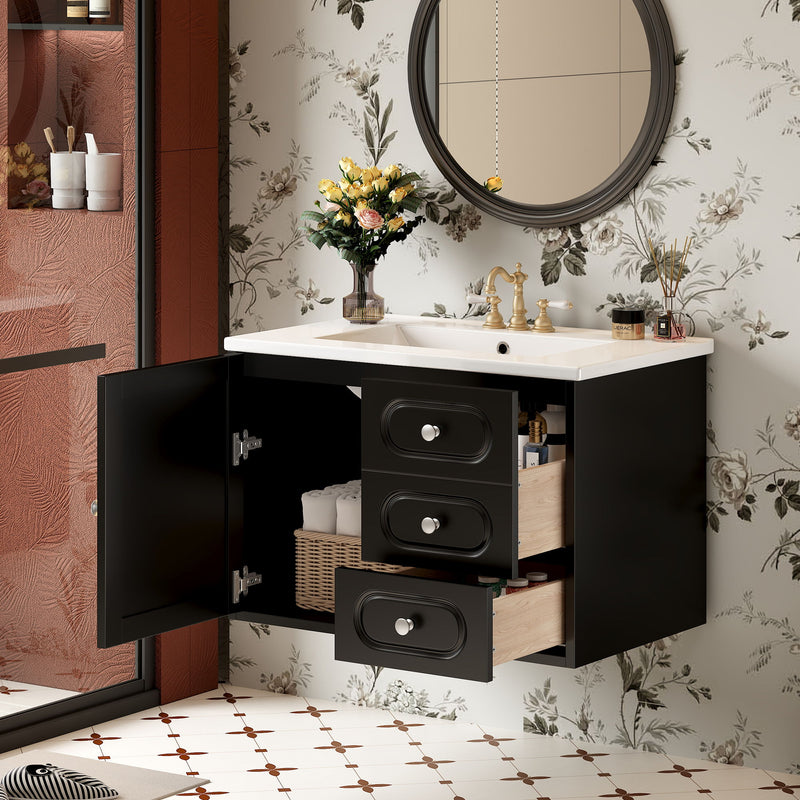 Bathroom Vanity Cabinet With Sink, 2 Drawers - Black
