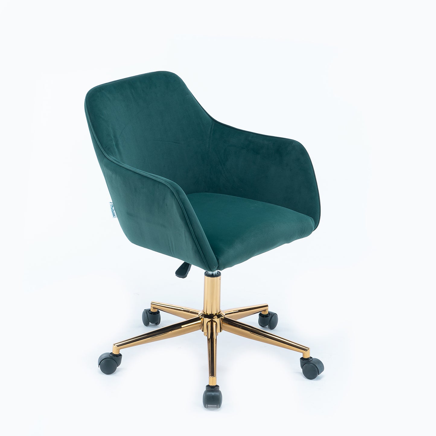 Modern Velvet Fabric Material Adjustable Height 360 revolving Home Office Chair with Gold Metal Legs and Universal Wheels for Indoor,Dark Green