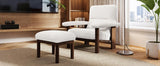 Modern Accent Chair With Ottoman, Mid Century Lounge Chair With Footrest, Comfy Fabric Armchair Upholstered Set With Solid Wood Frame For Living Room - White