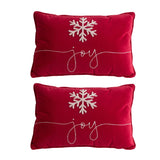 Velvet Pillow With Embroidered Joy And Frosty Snowflake, For Christmas Halloween Holiday Decor (Set of 2)