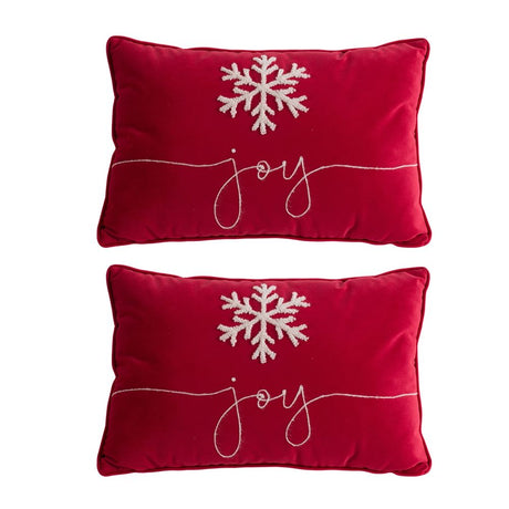 Velvet Pillow With Embroidered Joy And Frosty Snowflake, For Christmas Halloween Holiday Decor (Set of 2)