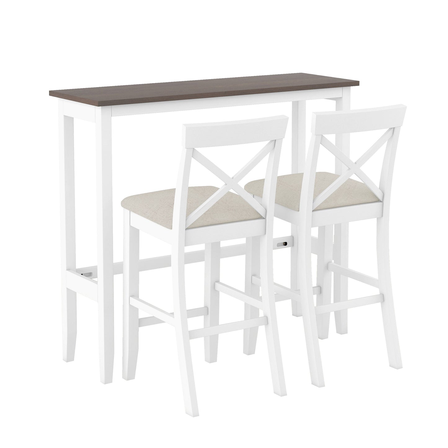 TOPMAX Farmhouse 48"Rectangular Wood Bar Height Dining Set Kitchen Breakfast Nook with 2 Chairs for Small Places,Cherry+White