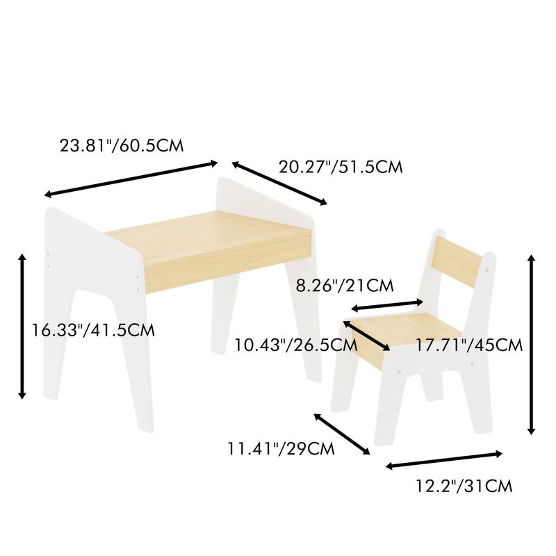 Table Set With 1 Chair, Children Study Table For Ages 2 - 8 - White