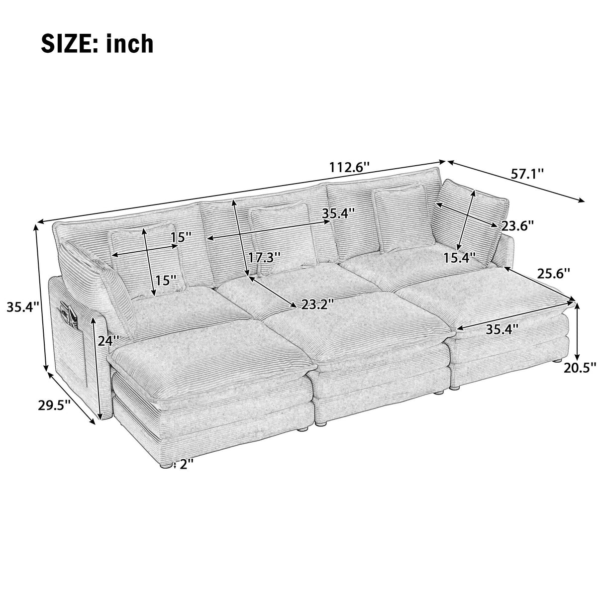 Modern Modular Sectional Sofa With Side Storage Pockets For Living Room