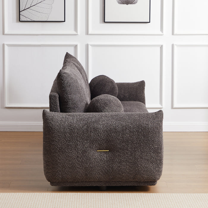 Lamb's wool 2-seater cushion sofa 90'' comfortable sofa for living room Bedroom and other casual spaces Lamb's wool sofa with 2 cushions and 2 ball pillows. (gray)two sets