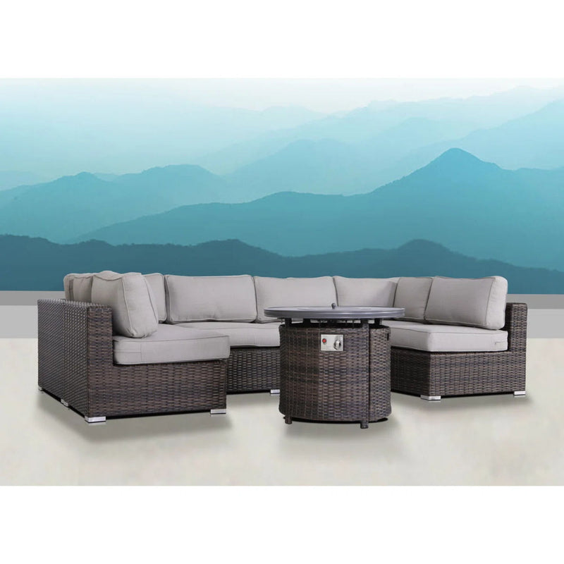 Wicker Outdoor Lounge Set With Cushions And Fire Pit