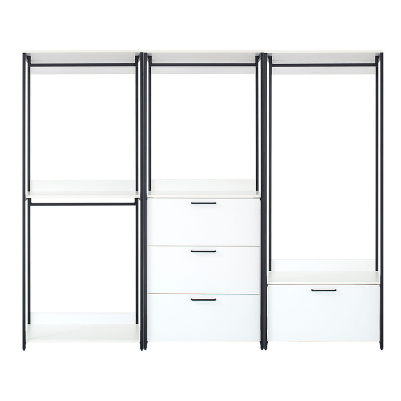Fiona - Freestanding Walk In Wood Closet System, Metal Frame Melamine - White