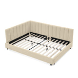 Mid-Century Upholstered Tufted Bed Frame With Backrest And Armrests