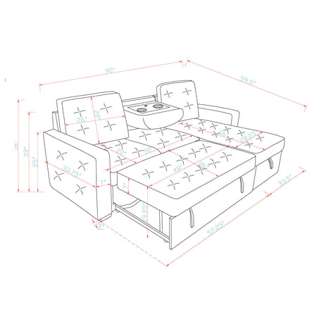 Gustavo - Sofa, Pull Out Bed, Storage Chaise, USB And Cup Holders - Beige