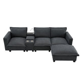 Modern Sectional Cloud Sofa With Console USB Charger Reading Light Cup Holder, Wide Seat 4 Seat Modular Couch Storable Indoor Funiture