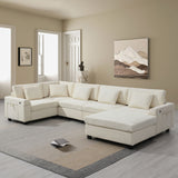 U Shaped Sectional Sofa 6 Seat Couch Set With Oversized Ottoman, Hidden Armrest Storage And Cup Holders USB Charging Ports Wide Seat Sofa