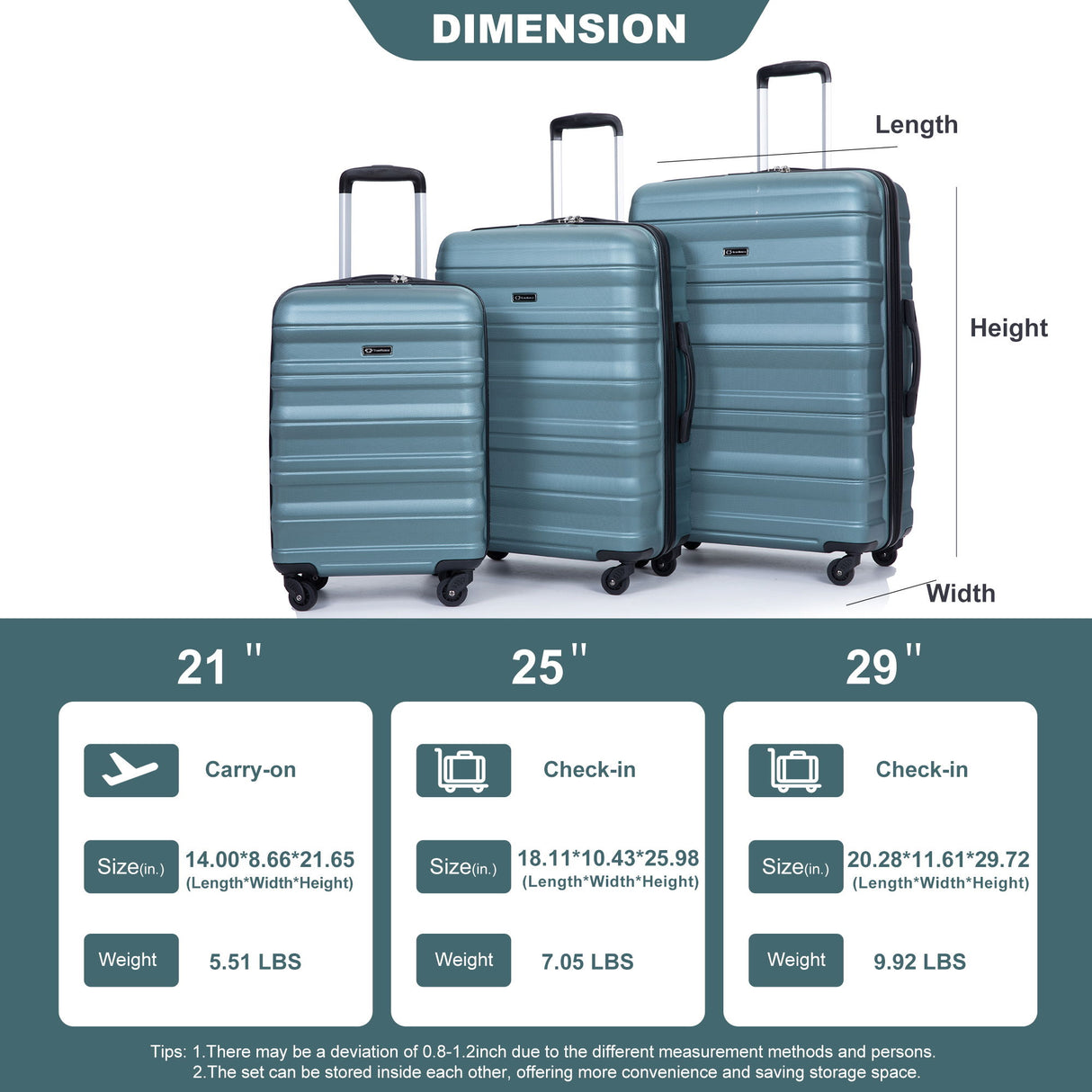 Expandable 3 Piece Luggage Sets Lightweight & Durable Suitcase, Spinner Wheels, Tsa Lock