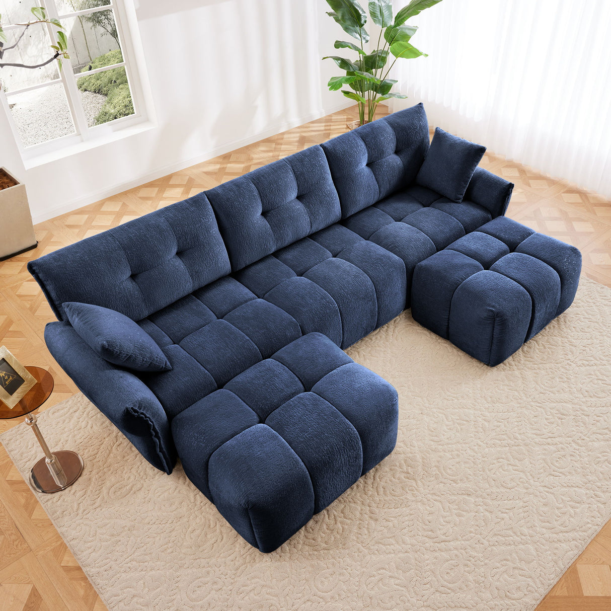 Elegant Sofa Set With Ottoman And Pillows, Textured Chenille, High Resilience Cushions