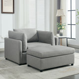 Wide Modern Oversized Armchair With Ottoman Stool, Single Sofa With Lumbar Support, Accent Chair