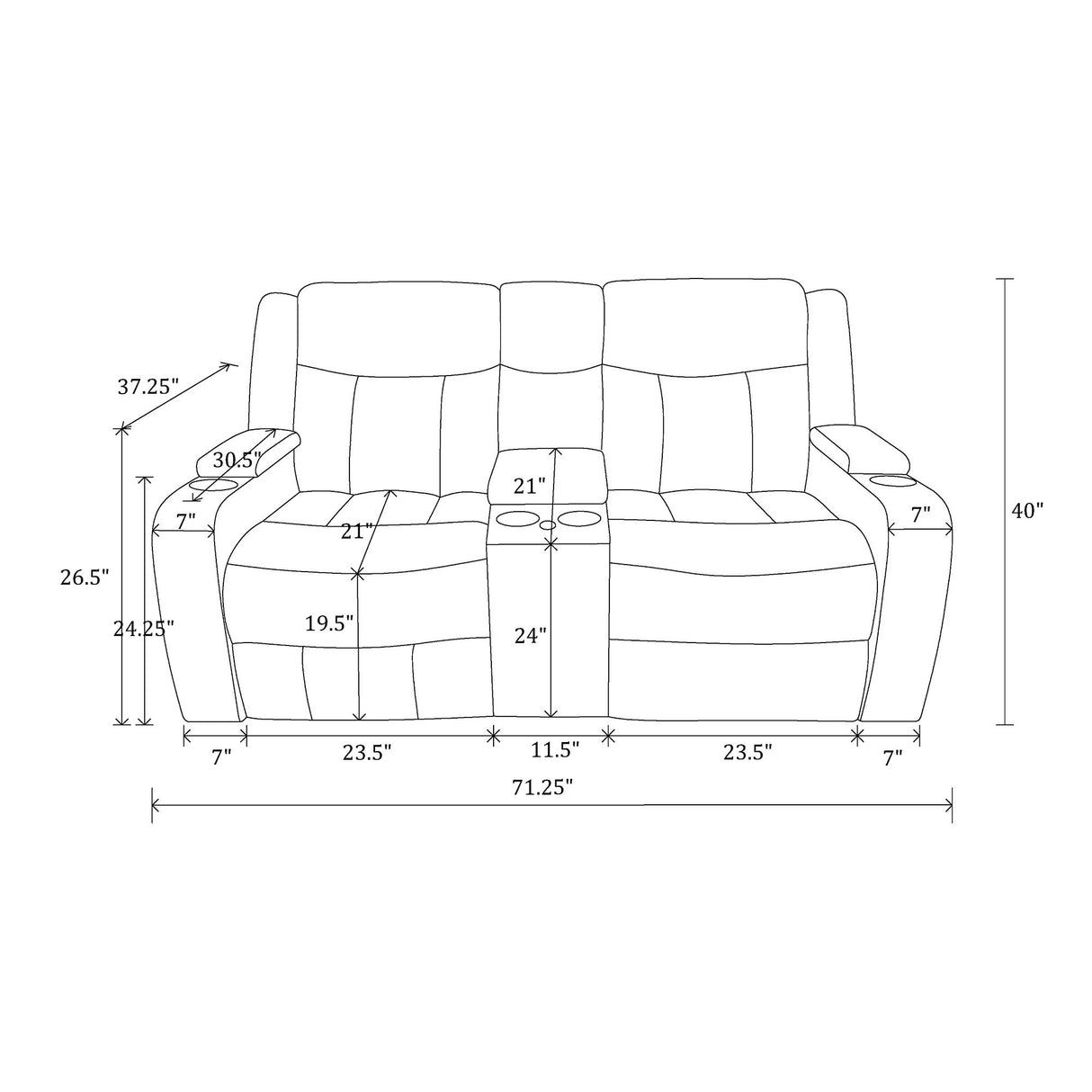 Blanca - Power Console Reclining Loveseat With LED Lights And Power Headrest Frame - Charcoal