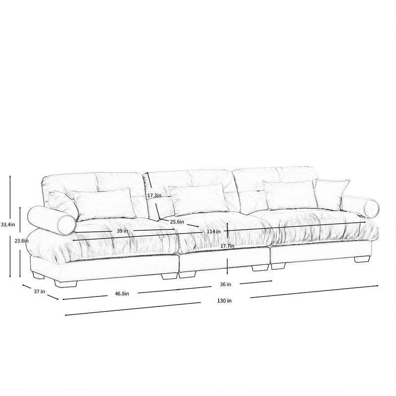 Modern Sofa With Bolstered Armrests And Pillows