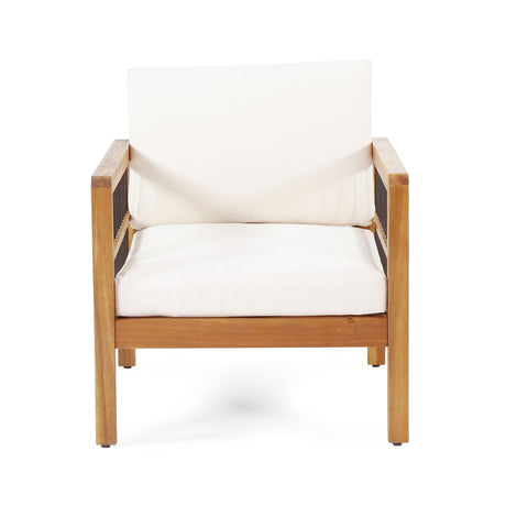 Club Chair With Slat Panel Design - Teak / Beige