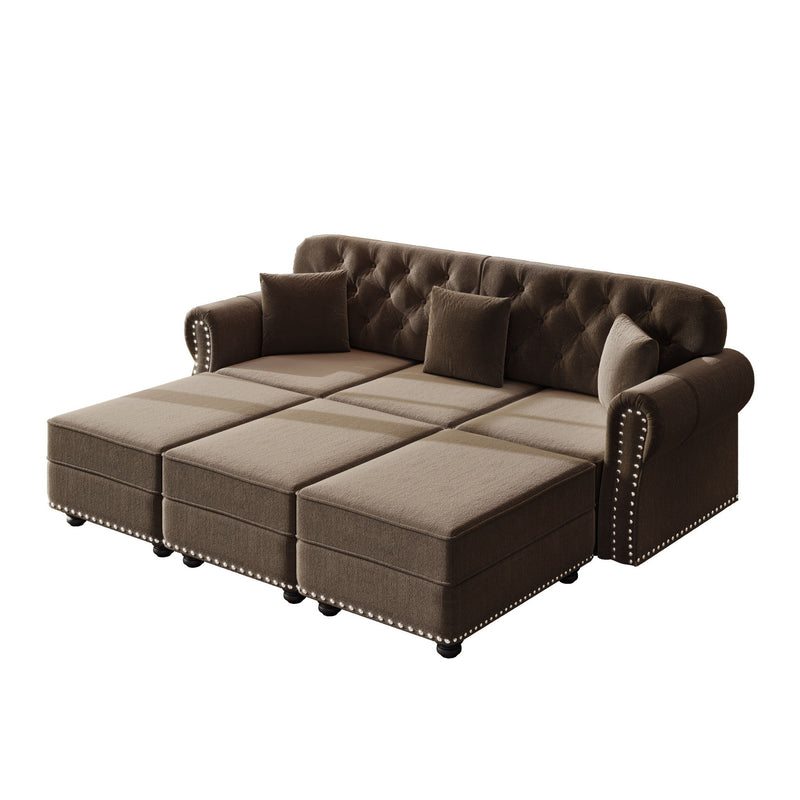 Upholstered Sofa Set With Nailhead Trim And Rolled Armrests, Includes Pillows