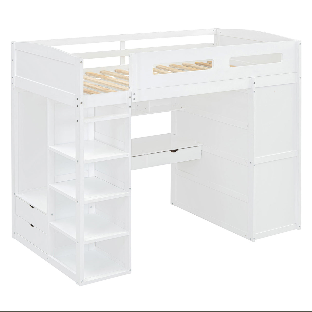 Loft Bed With Desk, Wardrobes, 4 Drawers And 4 Shelves