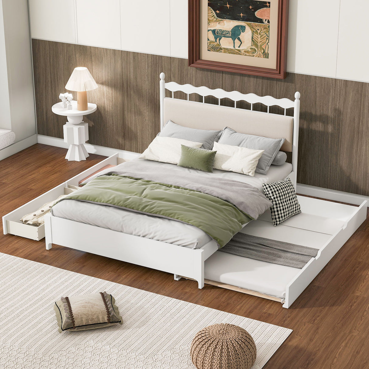 Storage Platform Bed With 2 Big Drawers & Trundle