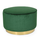 Round Velvet Ottoman, Upholstered Foot Stool For Living Room, Entryway - Emerald