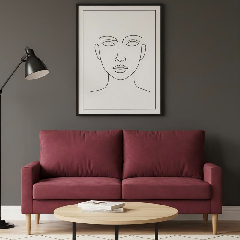 Upholstered Sofa, 3 Seater Couch For Living Room - Burgundy