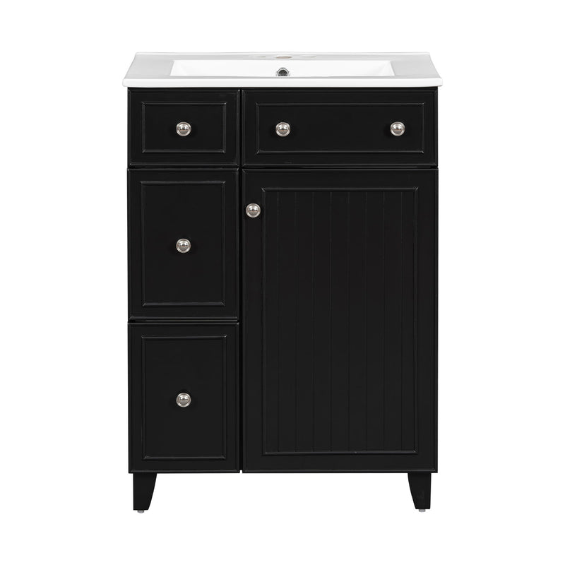 Transitional Style Bathroom Vanity Cabinet With Ceramic Sink