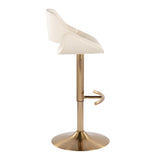 Fabrico - Contemporary Adjustable Barstool With Swivel With Rounded T Footrest (Set of 2) - Gold / Cream