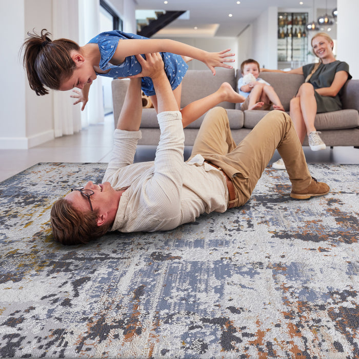 8X10 Ivory/Blue /Abstract Non-Shedding Living Room Bedroom Dining Home Office Stylish and Stain Resistant Area Rug