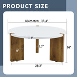 Minimalist Circular Coffee Table With Embedded Leg Design - White / Wood