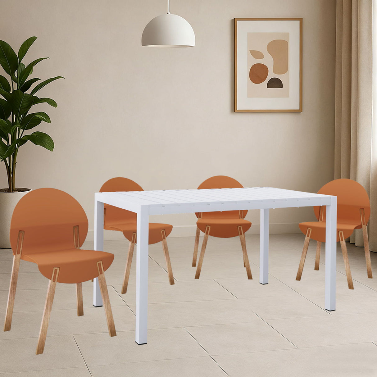4 Piece Set Of Single Chairs With Long Table