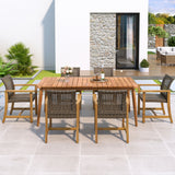 7 Piece Patio Dining Set, Slatted Table & 6 Chairs For Patio Garden - Mocha / Teak