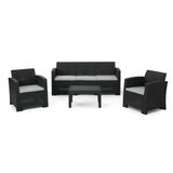 Velvora - Outdoor Wicker Set With 3 Seater Sofa, 2 Club Chairs, Coffee Table And Cushions - Brown