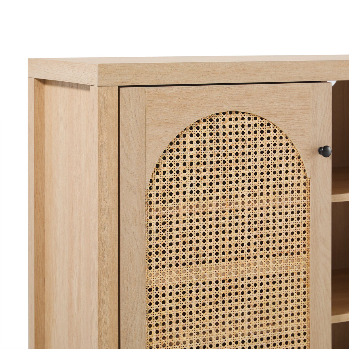 Transitional 2 Door Sideboard With Arched Rattan Panels